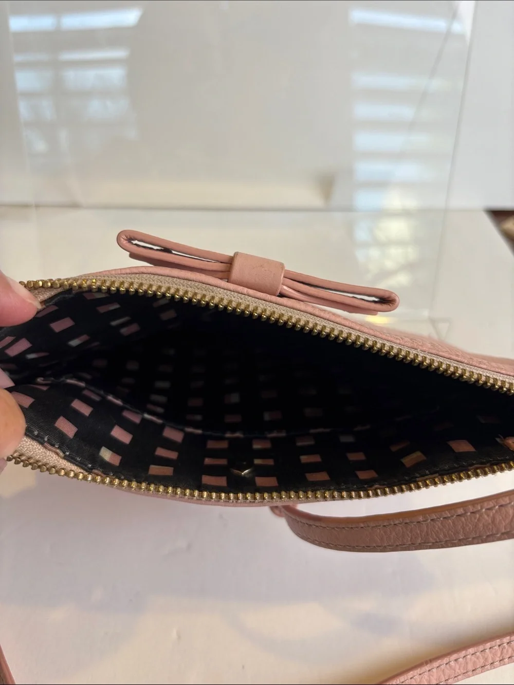 kate spade Pink Pebbled Leather Crossbody with Bow Detail